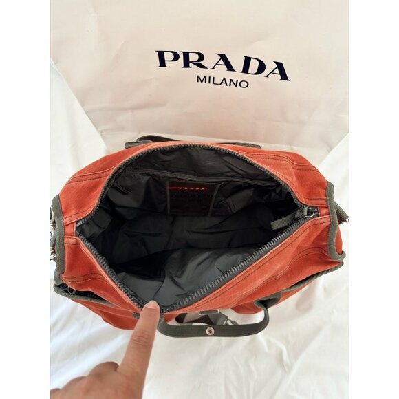 PRADA Vintage Duffle Bag Handbag Orange Nylon Travel Unisex - Picture 16 of 16